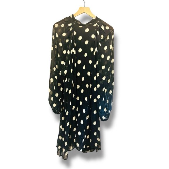 Anthropologie Maeve Black White Polka Dot Midi Dress Sheer Lined Plus Size 1X - Picture 10 of 16